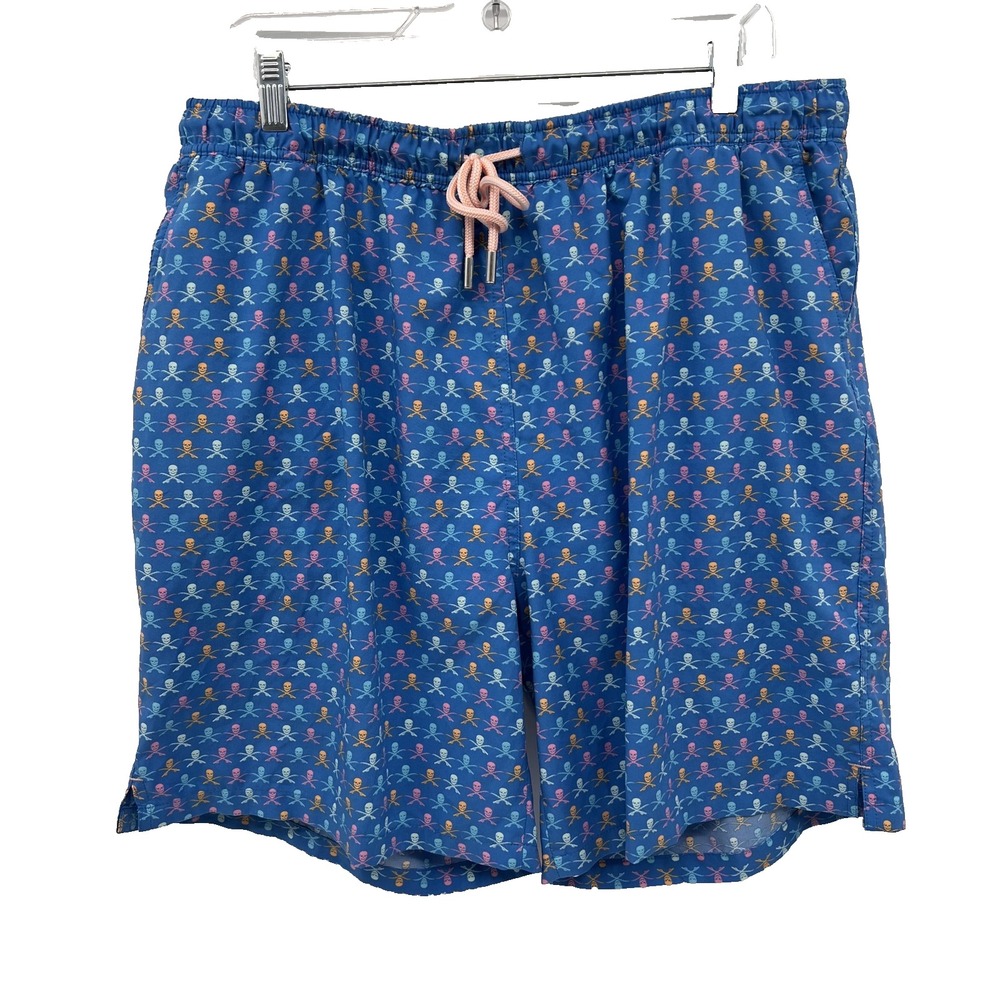 PETER MILLAR Seaside Collection Men's XXL Blue Skull Print 8" Lined Swim Trunks